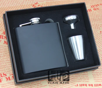 

Free shipping 100set Matt black 6oz hip flask with 4 cups and one funnel in black gift box,Foam inner