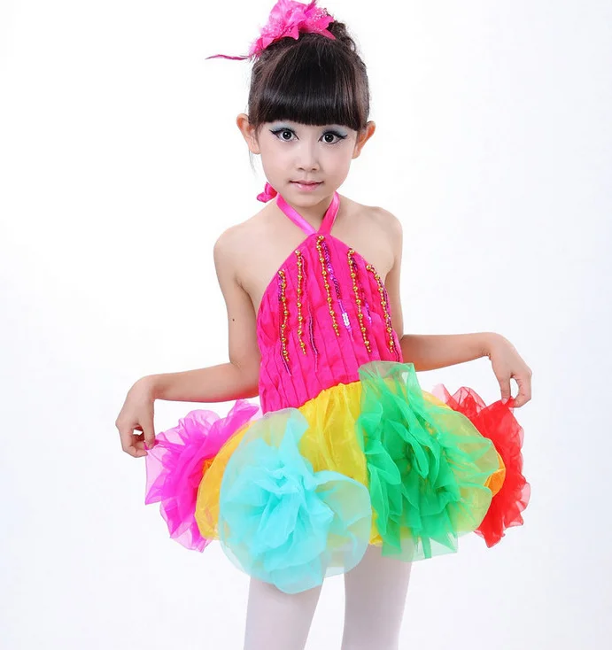 Girls Bead Halter Floral Latin Salsa Ballroom Dance Competition Dress