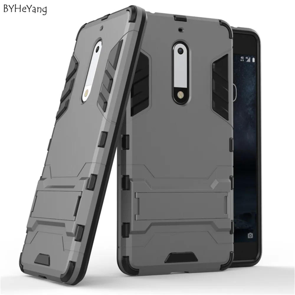 BYHeYang For Fundas Nokia 5 Case 5.2&quot Soft Silicone &amp Slim Plastic Holder Armor Phone TA1008 1030 Kickstand |