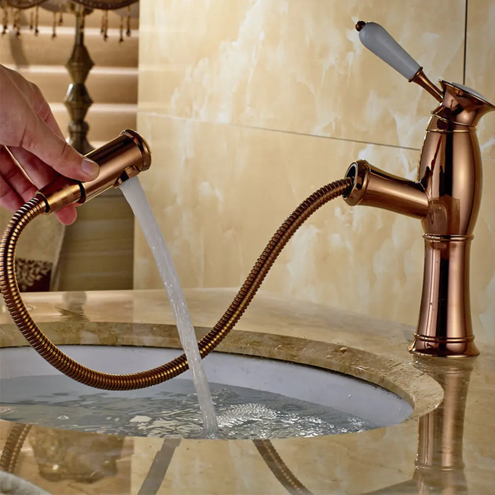  New Adjustable Kitchen Bathroom Wash Basin Faucet Retractable Handheld Spring Tap - 32963424115