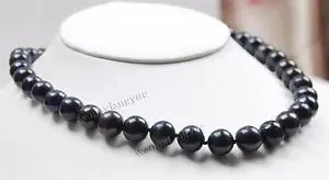 

Noblest Big Genuine 11-12MM black freshwater cultured pearl necklace 18"