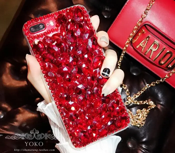 For Xiaomi Redmi Note 6 7 8 8T 7A 8A 5A 6A S2 Y2 4 5 Plus Pro K30 K20 4A 4X Pocophone F1 Red Diamond Big Rhinestone Case |