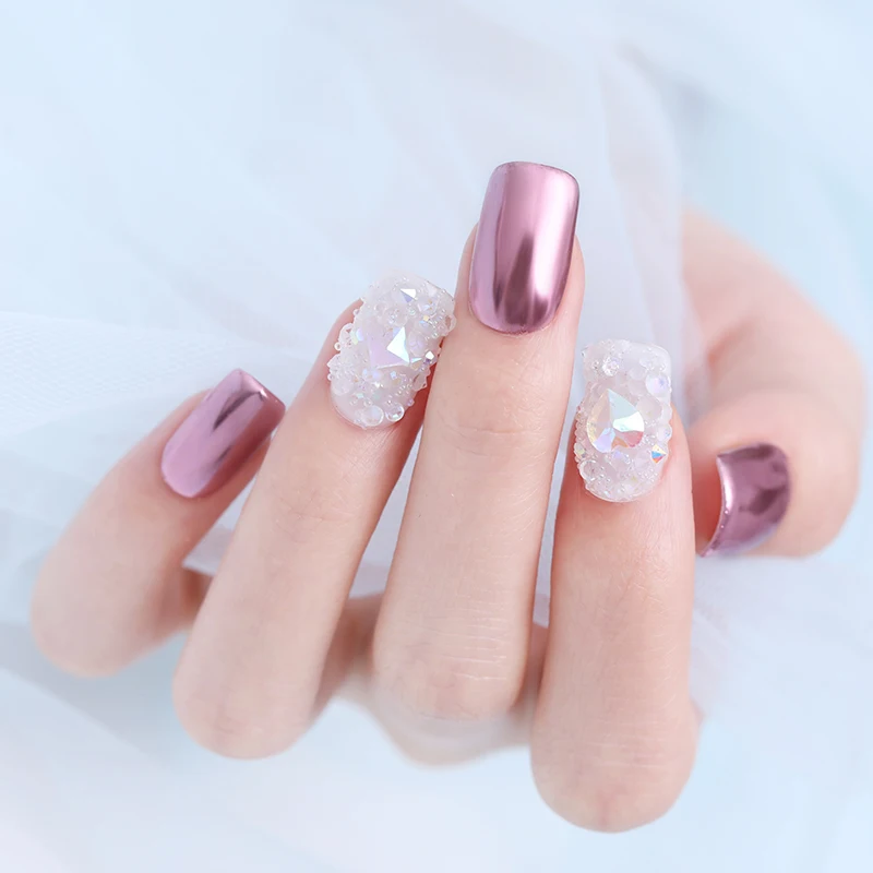 مسمار الفن مرآة مسحوق الملونة الذهب الشمبانيا الفضة الأرجواني الوردي المعادن تأثير مسمار بريق الغبار