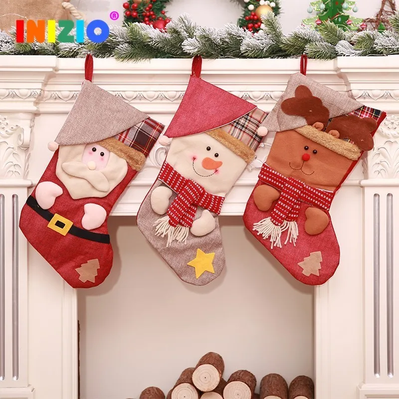 

2019 NEW Santa Snowman Elk Christmas Stockings 44cm*22cm Socks Christmas New Year Candy Gift Bags Kids Christmas Decorations