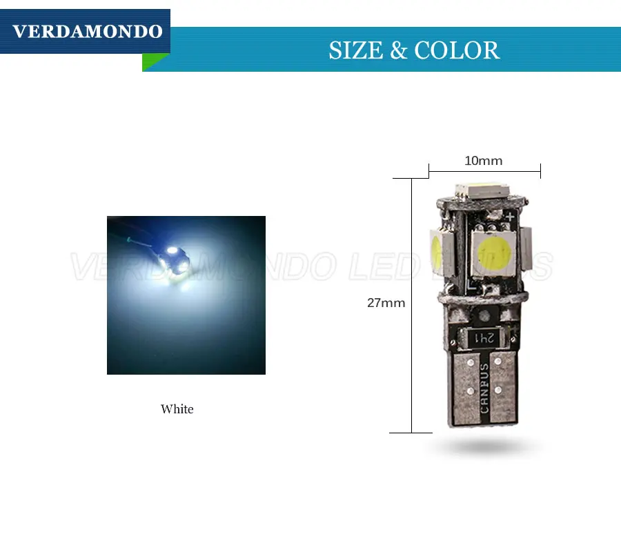 T10 W5W Canbus 5smd 5050 Светодиодная Автомобильная Лампа 194 168 лампочки ошибки DC 12V