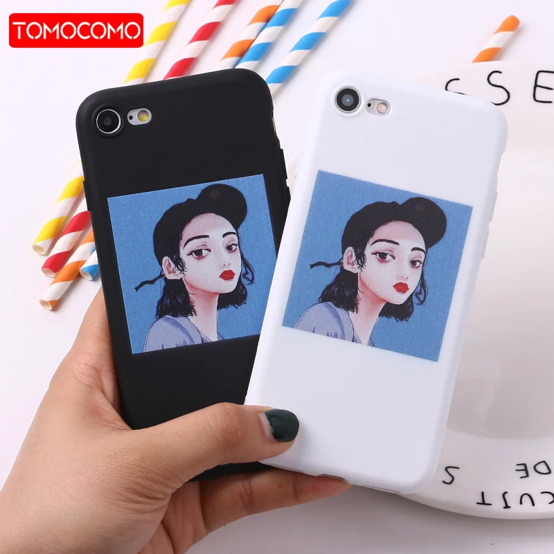 

For iPhone 11 Pro 6 6S 5 5S SE 8 8Plus X XS Max 7 7Plus Girl Painting Art Cute Fashion Soft Silicone Matte Case Fundas Coque