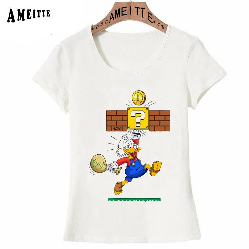 

AMEITTE Scrooge McMario Print T-Shirt Summer Fashion Women T-Shirt Cute Funny Cartoon Design Girl Casual Tops Simple Woman Tees