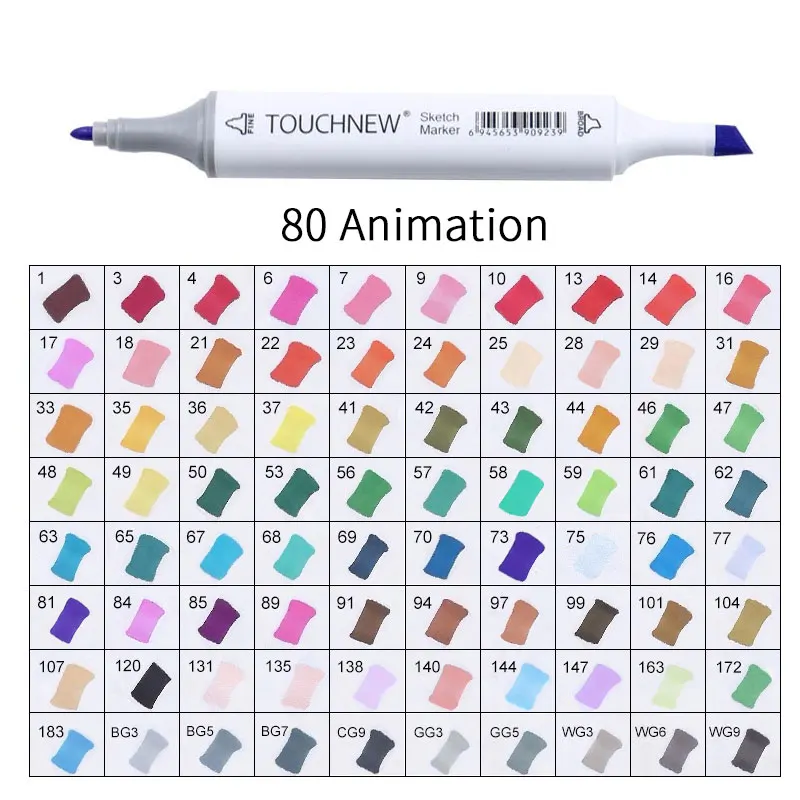 Touchnew Набор цветных копировальных маркеров спиртовые ручки, маркеры для рисования товары для рукоделия кисть манга для рисования акриловый дизайнерский набор ручек для студентов - Цвет: white  80 Animation