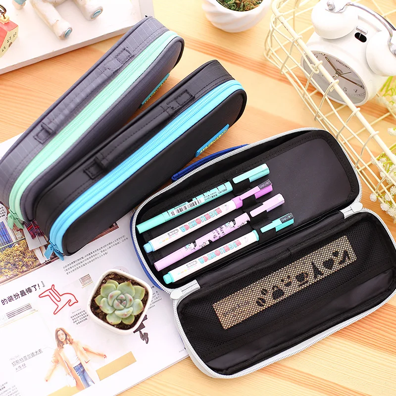 

1 Pc New Arrival Fabric Pencil Bag For Students Light And Soft Pencil Case 243x100x45mm 3 Colors Deli 66646