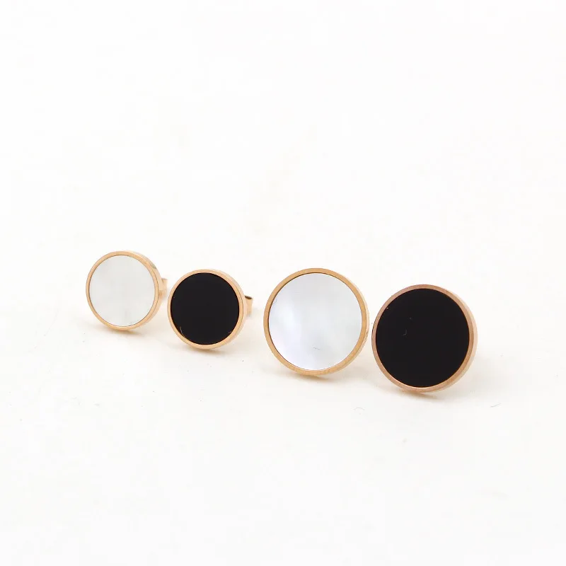 OL Style Fashion Rose Gold Color Stainless Steel Enamel Earrings White/Black/Pink Round Boucles D'oreilles Harajuku |