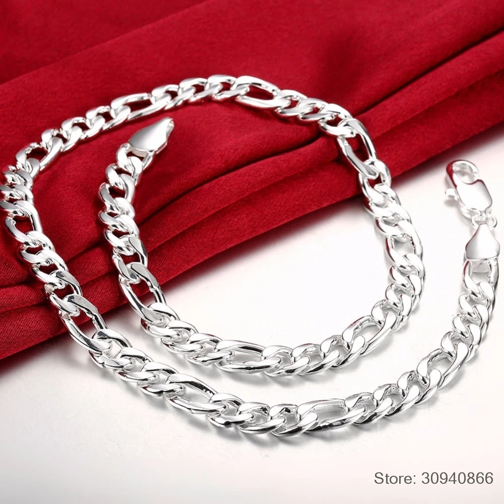 2" Чистая Настоящее серебро 925 проба цепочка" Фигаро "ожерелья для женщин и мужчин ювелирные изделия подарок для парня 60 см 10 мм Colier