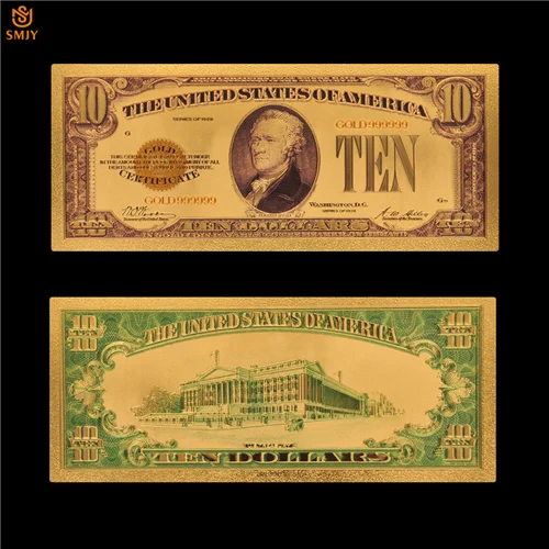 1875 Американский сувенирный подарок$1 доллар деньги цветные золотые банкноты Реплика Поддельные денежные банкноты коллекция - Цвет: 10 Dollar(1928)