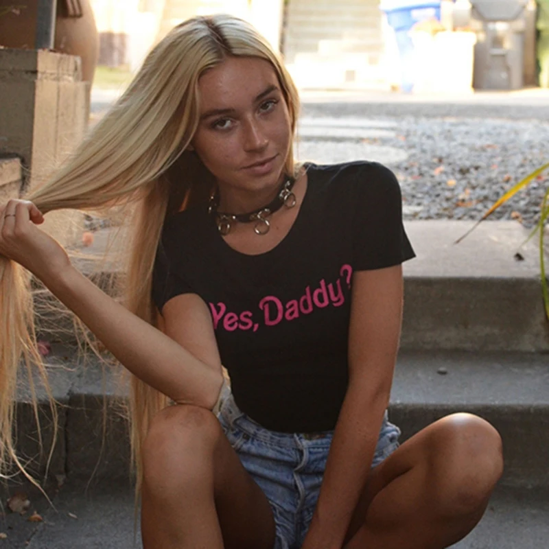 

Summer Tops Women White Cropped Tops Yes Daddy Short Shirts Print T Shirt Comfort Knitted Tees Causal Cotton Sexy Club Wear Tops