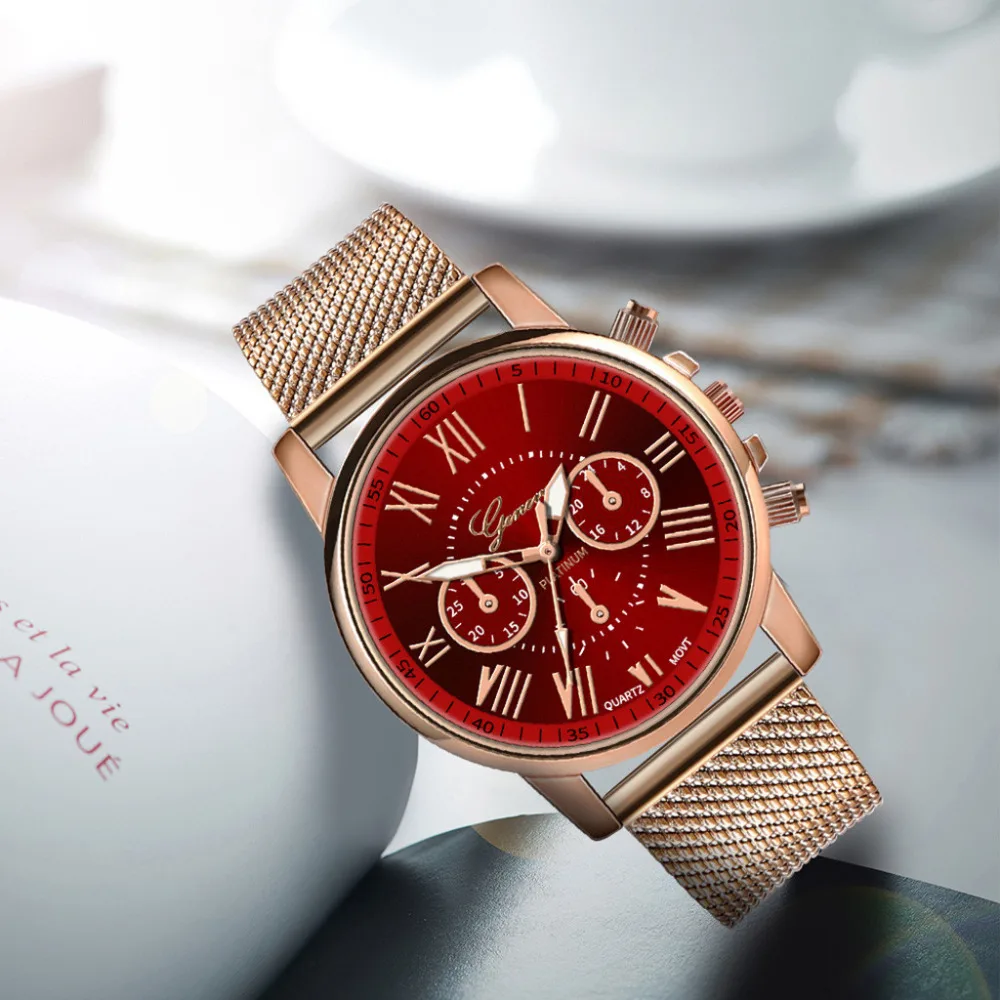 Geneva часы из нержавеющей стали сетки женские кварцевые наручные часы Новая мода часы Relogio Feminino Reloj Mujer девушки лучший подарок