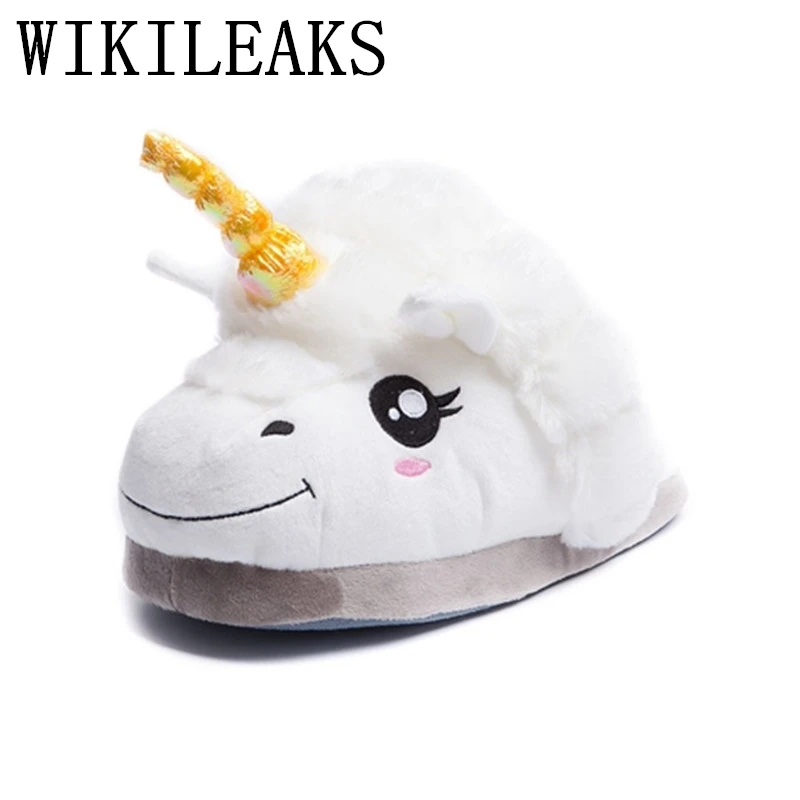 

GEEK unisex unicornio pelucia fur slippers women pantufas de pelucia designer brand home slippers fur Cartoon cotton slippers