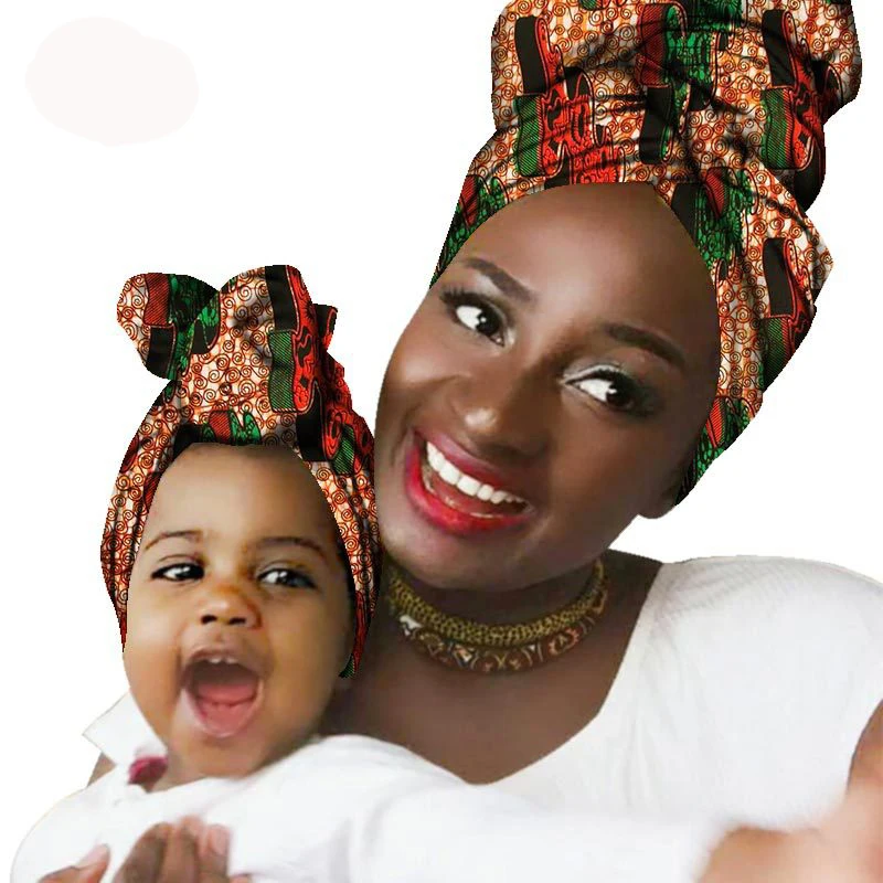 2 предмета, африканские тюрбаны для родителей и детей, модные хлопковые шарфики с принтом в африканском стиле, Bazin Batik, женская одежда на голову