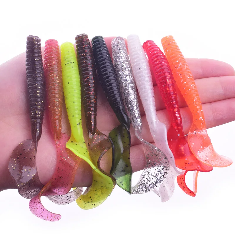 

5Pcs Wobbler Jigging 8cm 4.3g curly tail Fishing Lure Soft Worm Shrimp silicone bait Fish crankbait Ocean Rock fishing tackle