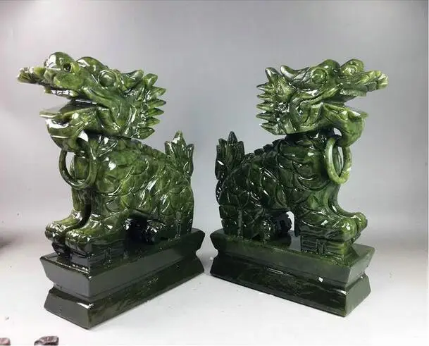 Китайский Foo Dog ручной работы статуя Будды из натурального нефрита украшения дома