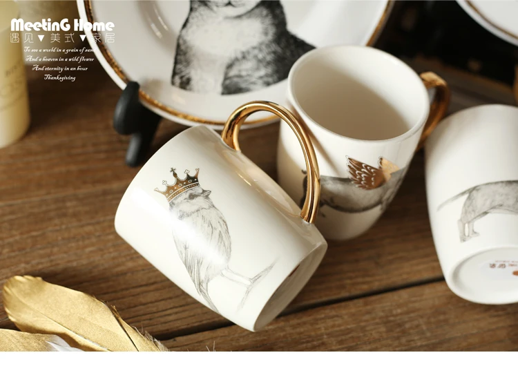Чайные кофейные кружки керамические креативные короны животные сок молоко кружка домашний декор фарфор подарок на день рождения такса собака чашка с изображением птиц