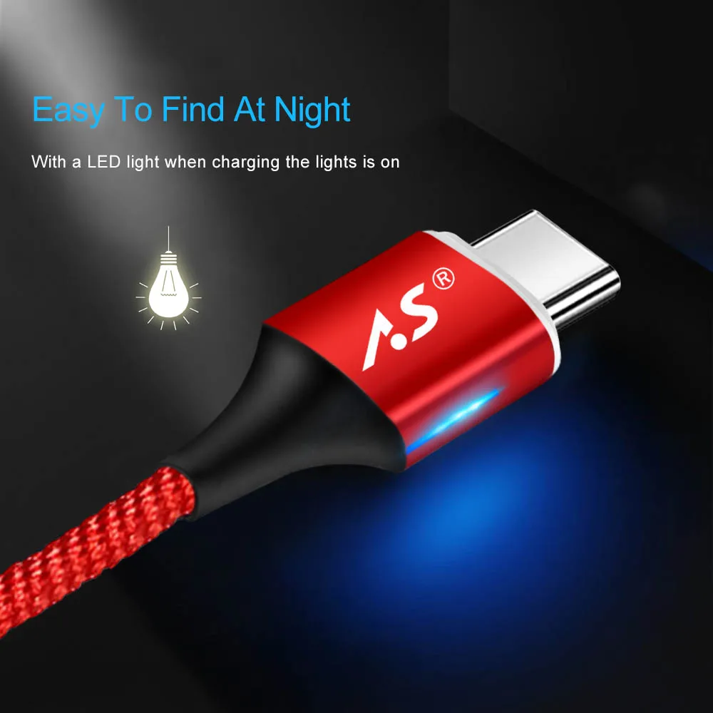 A.S светодиодный магнитный USB кабель для iPhone Micro USB кабель USB C магнит быстрое зарядное устройство нейлоновый кабель для передачи данных для samsung Xiaomi huawei