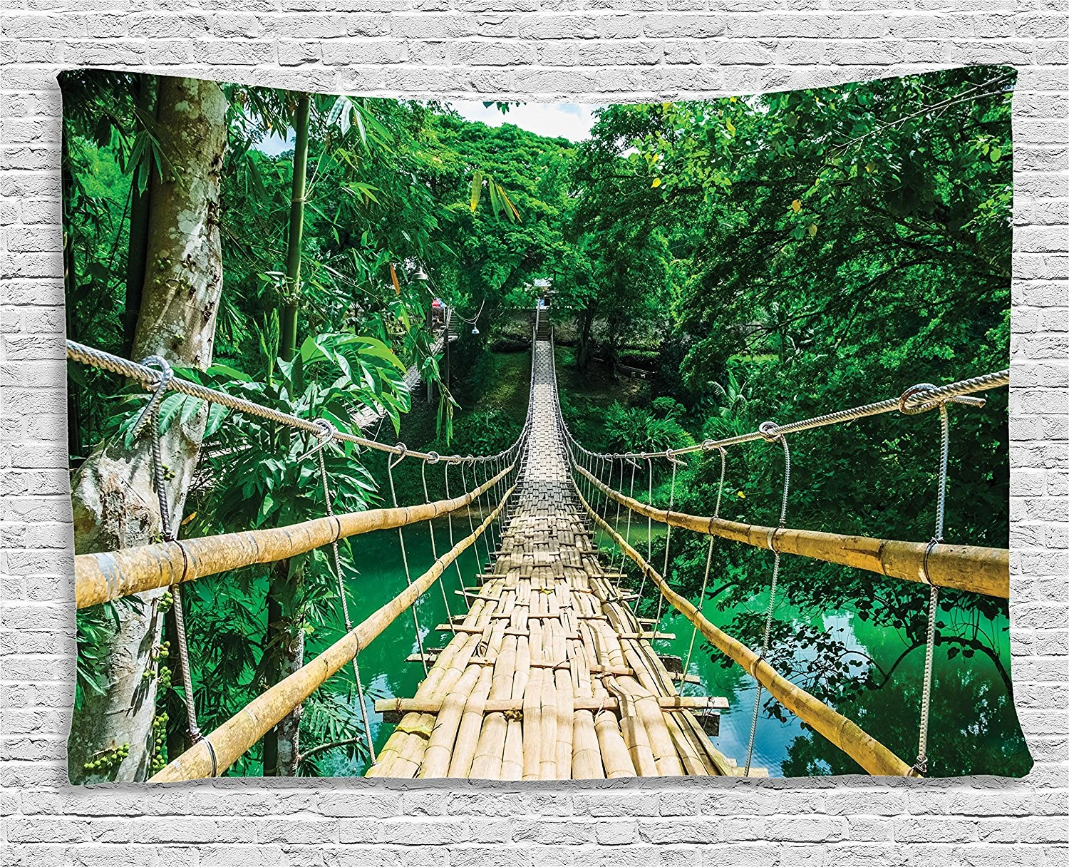 Tropical Tapestry Wall Hanging Bamboo Pedestrian Suspension Bridge Over River In Tropical Forest Bohol Philippines Dorm Decor Tapestry Aliexpress