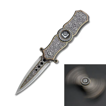 

DuoClang 2 in 1 Fidget Spinner Metal& Folding Blade Knife 440 Stainless Steel Stiletto Knives Finger Hand Toy Best Gift
