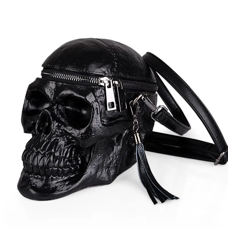 

3D Skull Shoulder Bag Crossbones Messenger Bag Unisex Men Women Fashion Street Leather Zipper Handbags Punk Style Hot