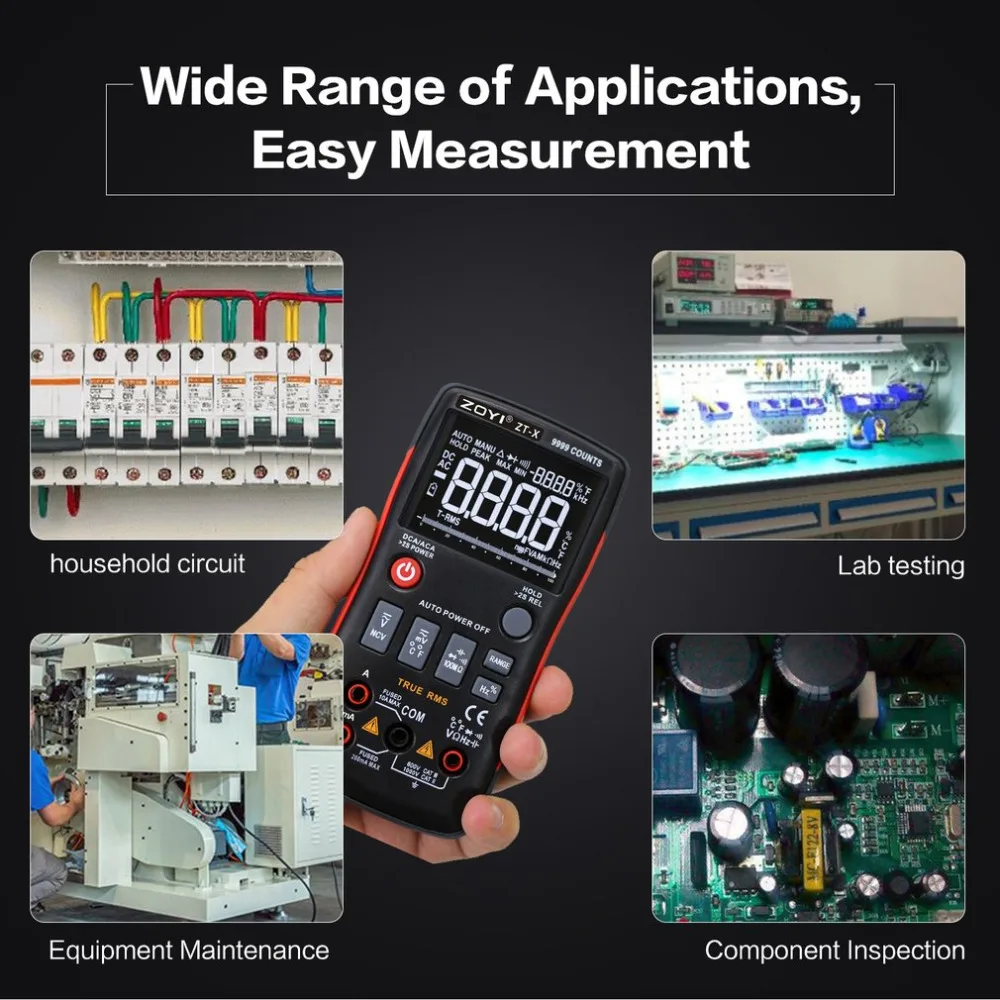 ZT-X Цифровой мультиметр Авто Диапазон True RMS AC/DC Вольт Ампер Ом Емкость рабочий цикл NCV диод температура тестер 9999 отсчетов