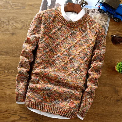 Мужской свитер, брендовый Модный пуловер, мужской свитер с круглым вырезом, в полоску, облегающий крой, вязаные мужские свитера, Мужской пуловер, мужской размер 5XL - Цвет: Оранжевый