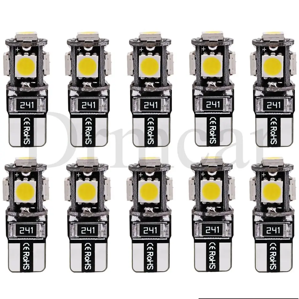 10X T10 Canbus Белый Синий Красный 5smd автомобильный светильник W5w 194 168 ошибки лампы DC 12 В клиновидная лампа парковочная лампа полоса декодер поворотов