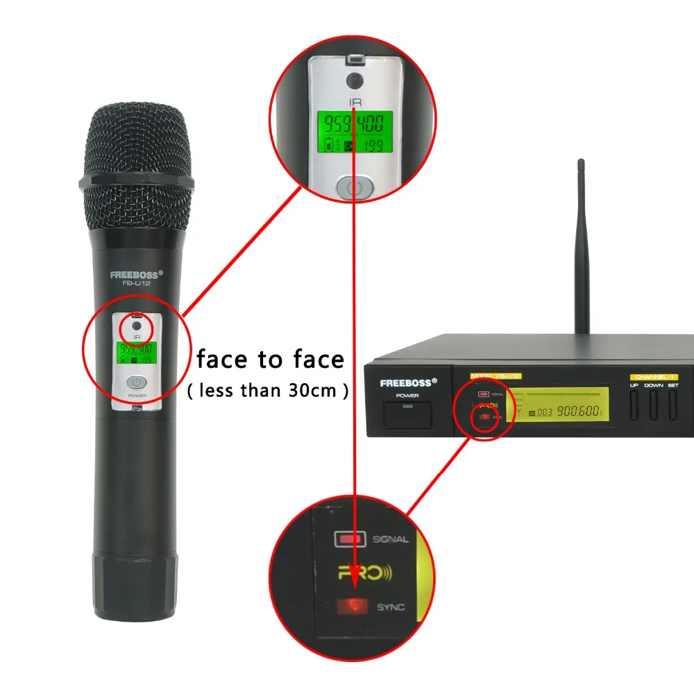 Freeboss FB U12 UHF беспроводной микрофон Система 2 способ 100 каналов ИК Частота Karoke KTV