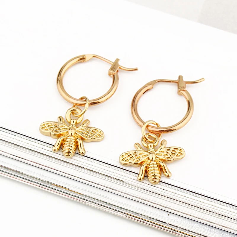 1Pair European Stereoscopic Trend Cute Bee Hoop Earrings With Pendant Gold Silver Color Lovely Fashion Earrings Jewelry E542-T2 - Image 4