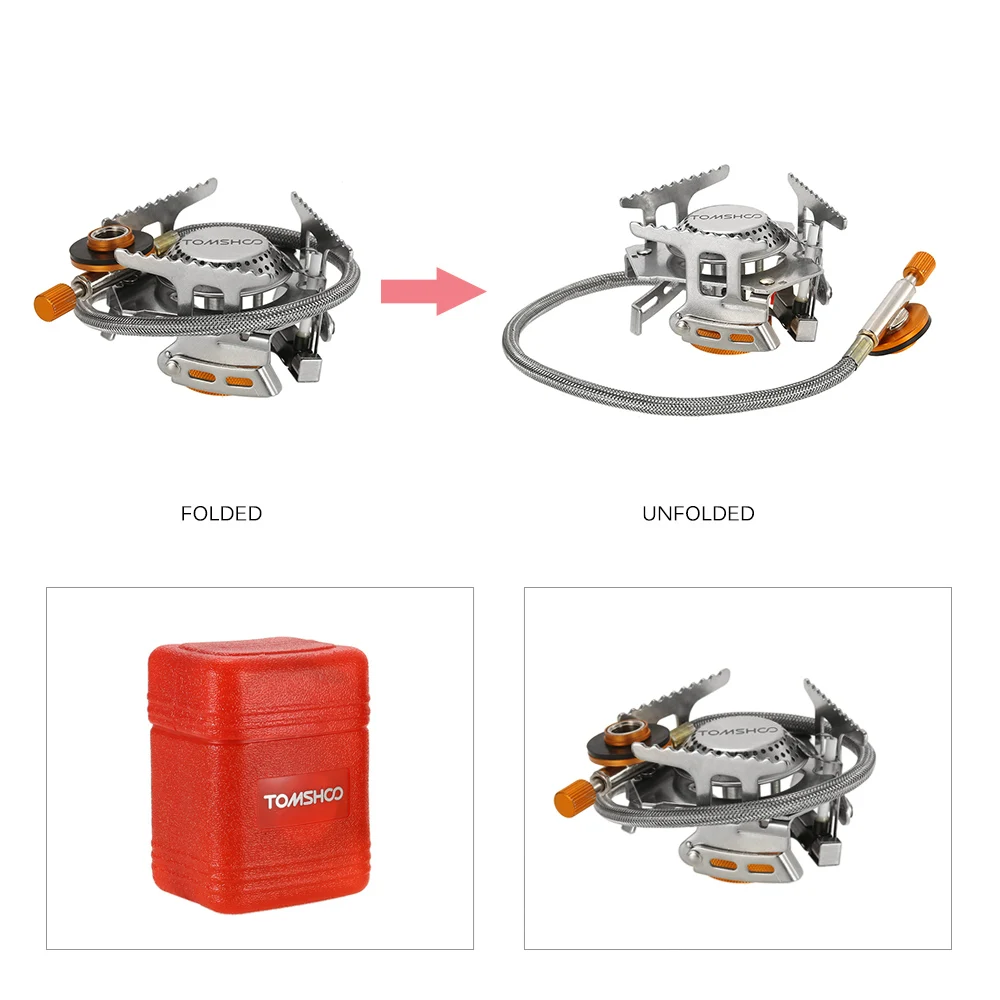 TOMSHOO, Складная газовая плита, походная плита, горелки+ 9 тарелок, ветровое стекло+ газовый картридж, адаптер для плиты, кухонная посуда
