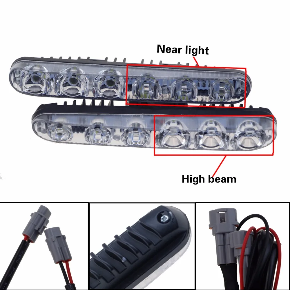 GEETANS 2 шт. 6LED DRL аксессуары для стайлинга автомобилей светильник s Hi/Lo луч Универсальный водонепроницаемый для авто противотуманный светильник супер яркий 12 в 6000 К AB