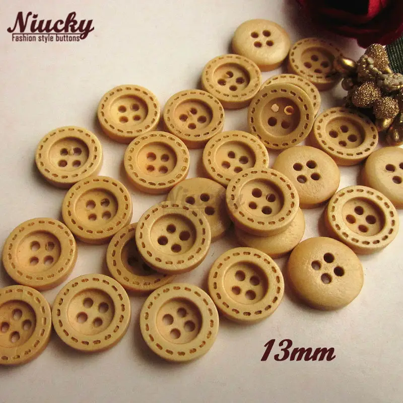 Niucky 13mm 1/2&quot 4 holes Light coffee dotted line broad edge wood button for sewing clothing craft decorative buttons W0201-013 | Дом и