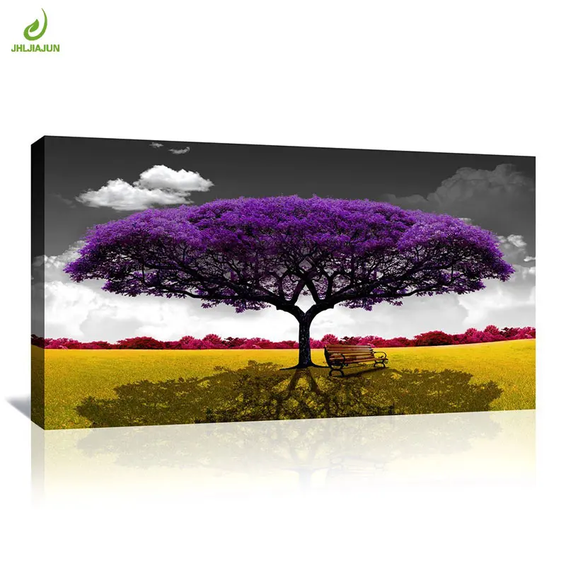 

JHLJIAJUN Modernr Canvas Painting Purple Tree Yellow Meadow Nordic Wall Art Print And Poster Dining Living Room Home Decor
