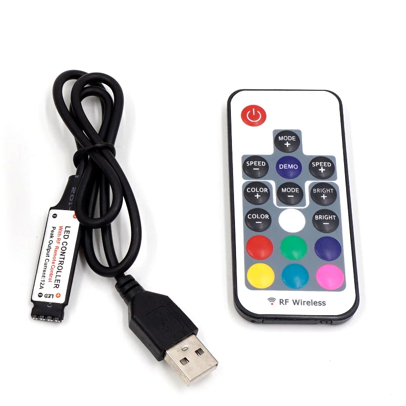 

Mini RGB Led Controller 5V RF Wireless 3 Channels 17 Keys Remote Control for SMD 5050 RGB Led Strip Light Lighting USB plug