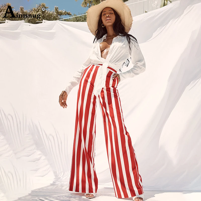 

Casual Chiffon Lady Wide Leg Pants Loose Red Striped High Street 2019 Summer Autumn Women Ankle-Length Pants Female Trousers