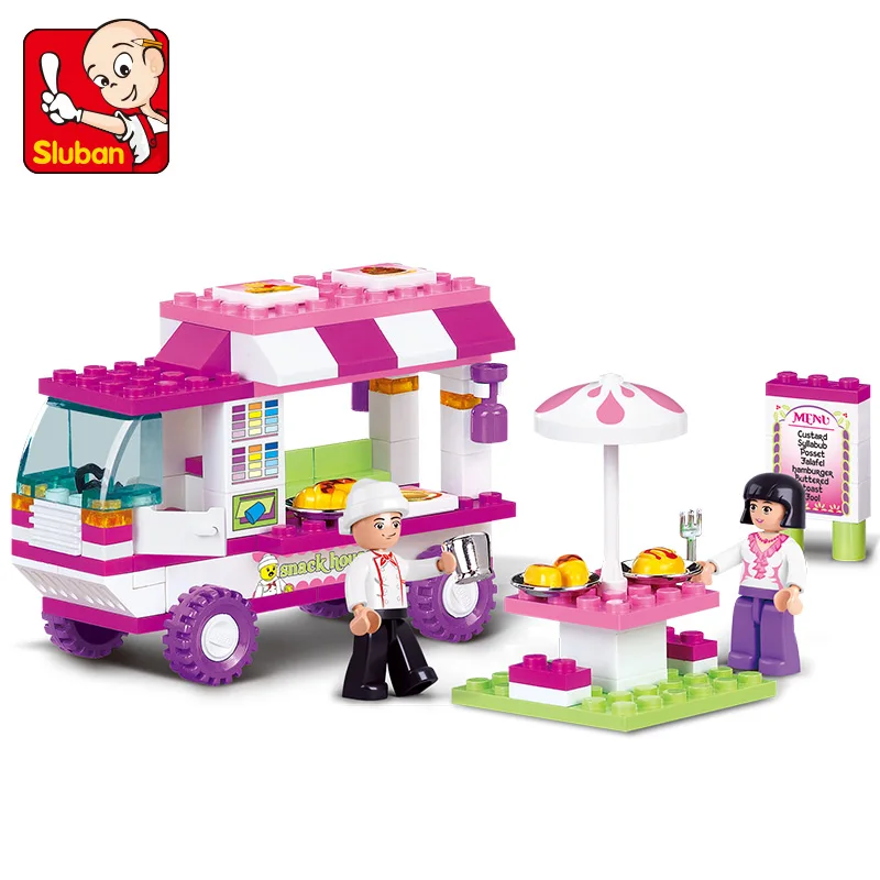 

SLUBAN 0155 Girl Friends Food Truck Snack Car Figure Blocks Educational Construction Building Toys For Children Compatible Block