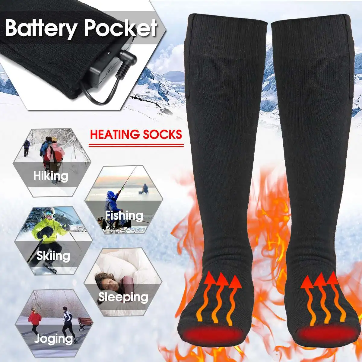 5 в теплые хлопковые носки с подогревом спортивные лыжные носки зимние гетры для ног электрические согревающие носки батарея мощность для