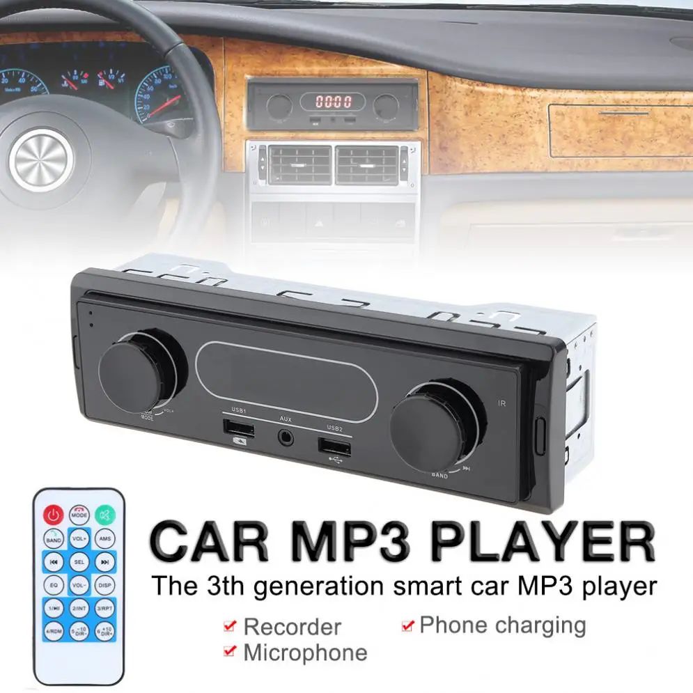 

LED Display 12V Car Radio MP3 Player Vehicle Stereo Audio In-Dash Aux Input Receiver Support TF/FM/USB/SD with Remote Control