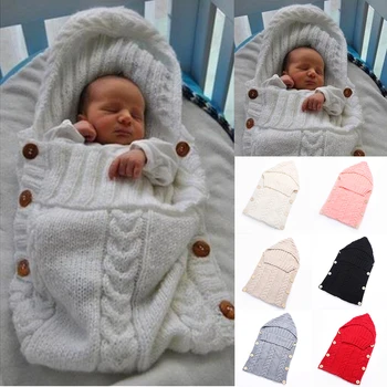 

70 *35cm Newborn Wool Baby Wool Crochet Knitted Blanket Soft Sleeping Bag Warm Swaddle Fashional Flower Design Bed Props