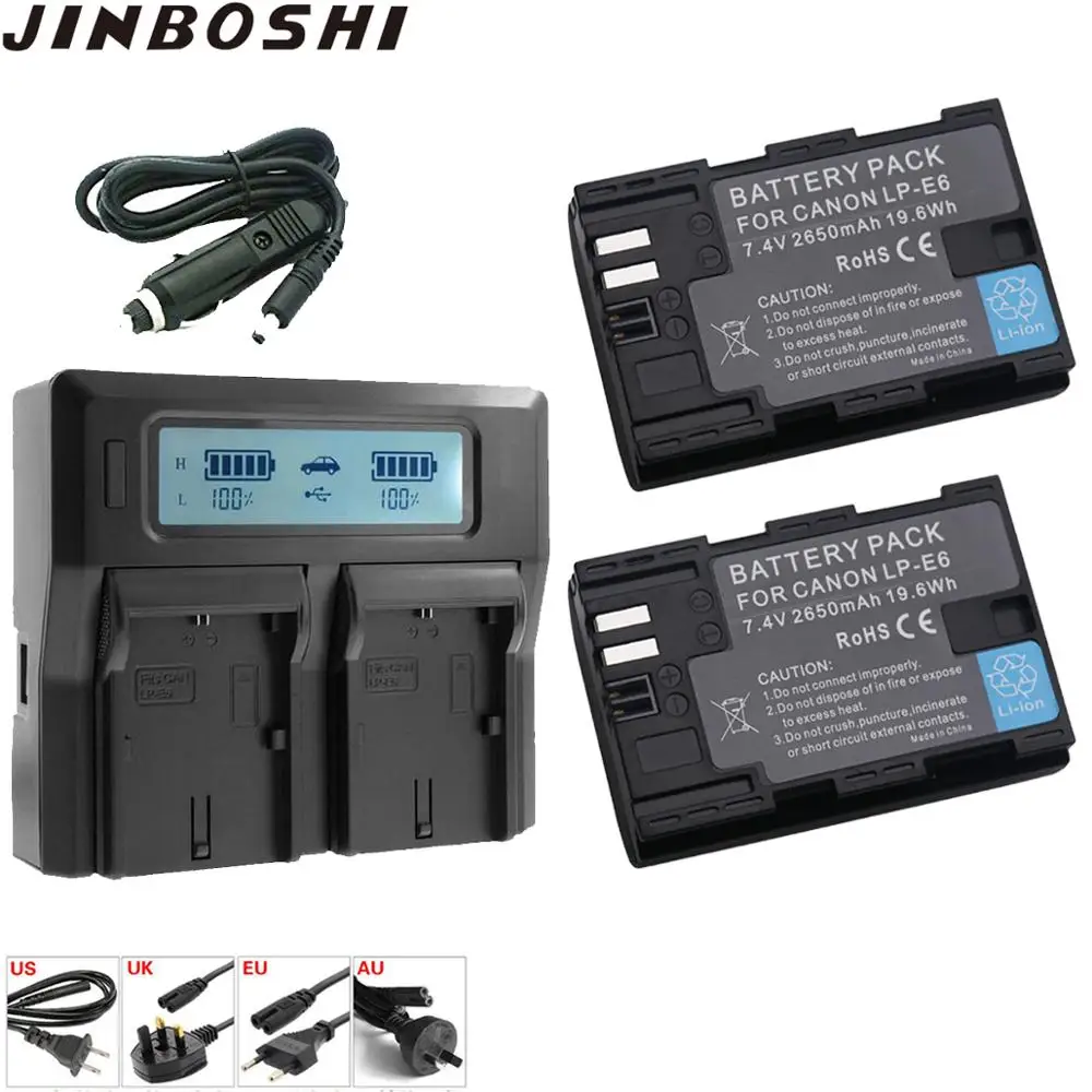 2Pcs 2650mAh LP-E6 LP-E6N LP E6 E6N Replacement Battery + Rapid LCD Dual Charger for Canon EOS 5D Mark II III 7D 60D 6D 70D 80D |