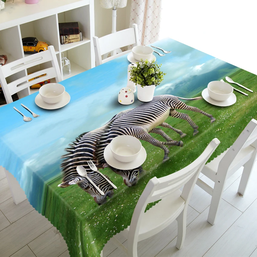 Custom 3D Tablecloth Grassland zebra animal Pattern Waterproof Thicken