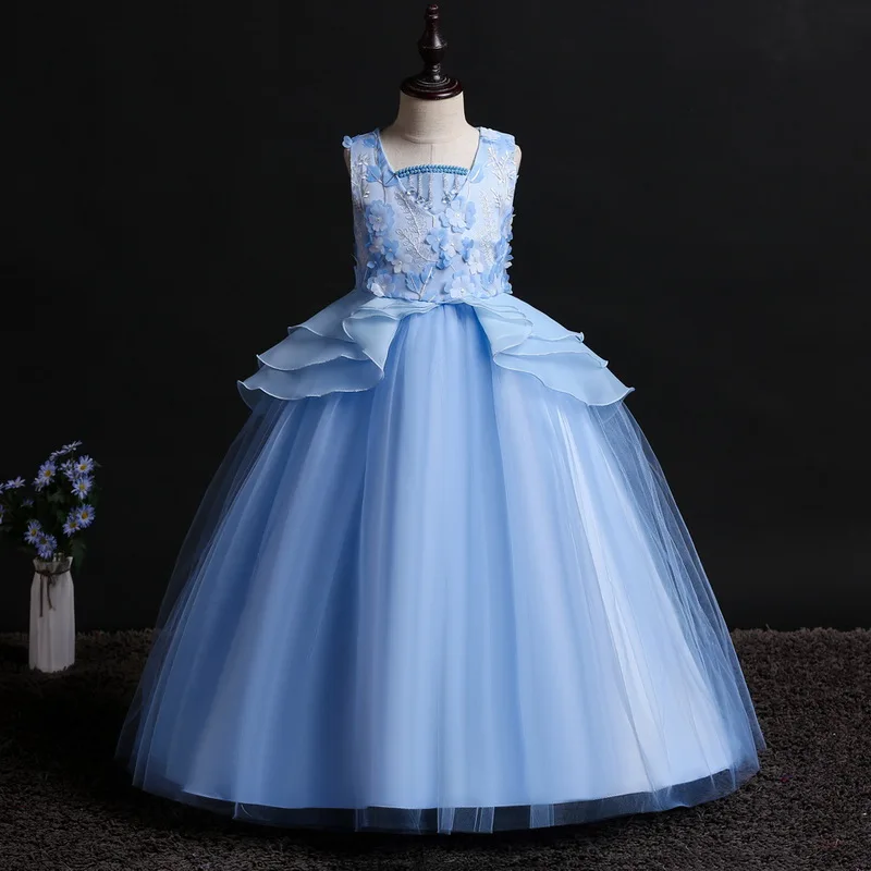 Girls Long Wedding Dress Costume Children Princess Birthday Party