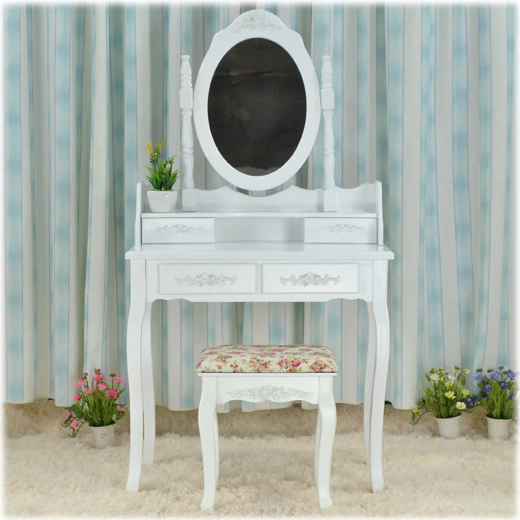 Queen Anne White Make Up Table Dresser Vanity Set Swivel Oval Mirror With Stool Bedroom Furniture Queen Anne White Make Up Table Dresser Vanity Set Swivel Oval Mirror With Stool Bedroom Furniture