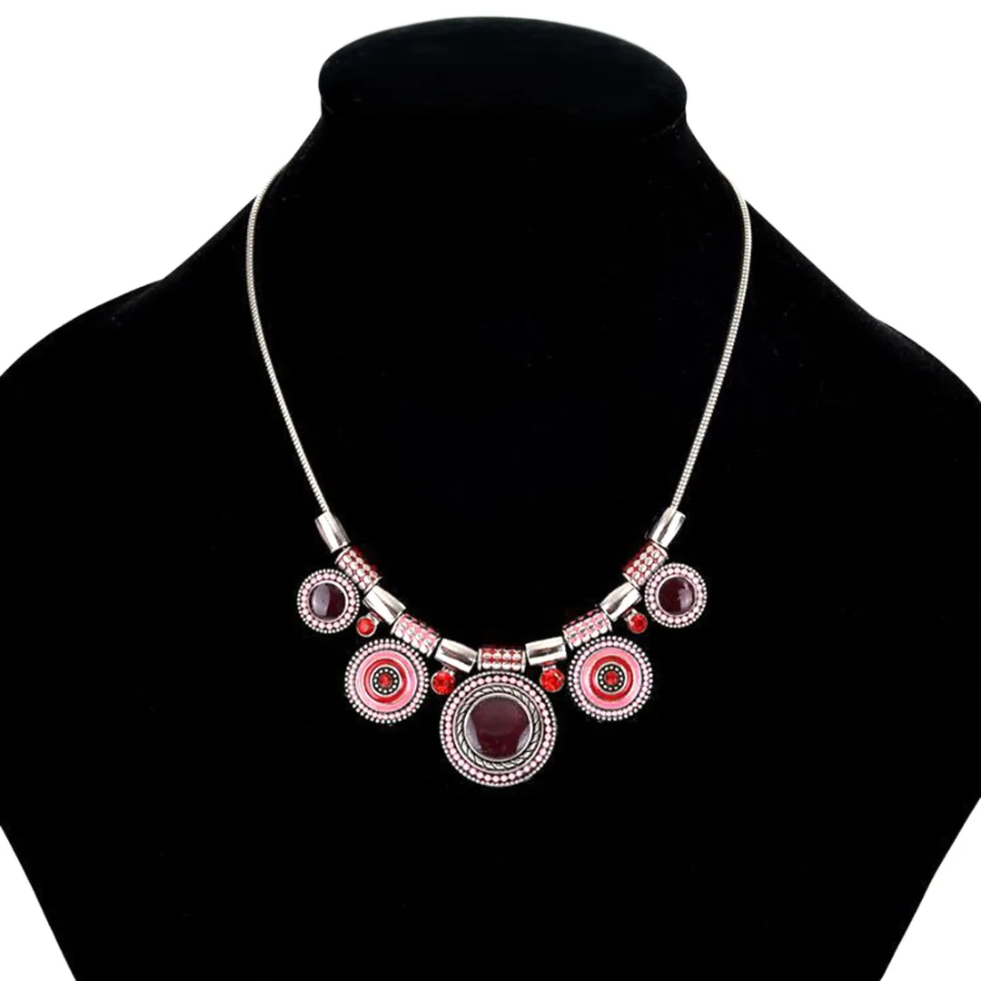 Vintage Charms Multi Color Round Pendant Necklace Bohemia Rhinestone Beads Long Chain Necklace collier For Women Summer Jewelry