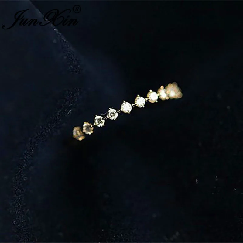 JUNXIN укладка тонкое кольцо желтое золото цвет изящный маленький камень белый кристалл минималистичные Свадебные Кольца для женщин повседневные ювелирные изделия CZ