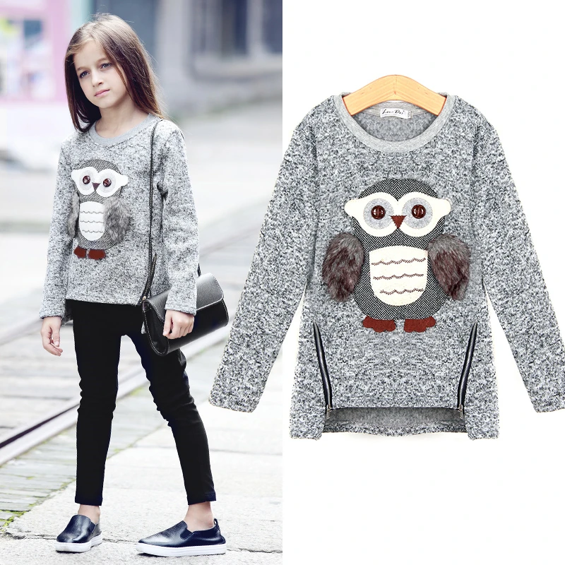 

Autumn 2018 European Style Teenage T-shirts Sweater Children's Owl Knitting Monsoon Girls T shirt Baby Clothing Winter Cold