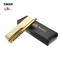 Swan SW1456-1 14 Holes 56 Tones Chromatic Harmonica Gold Color Woodwind Instruments Professional Musical Instrument Performance
